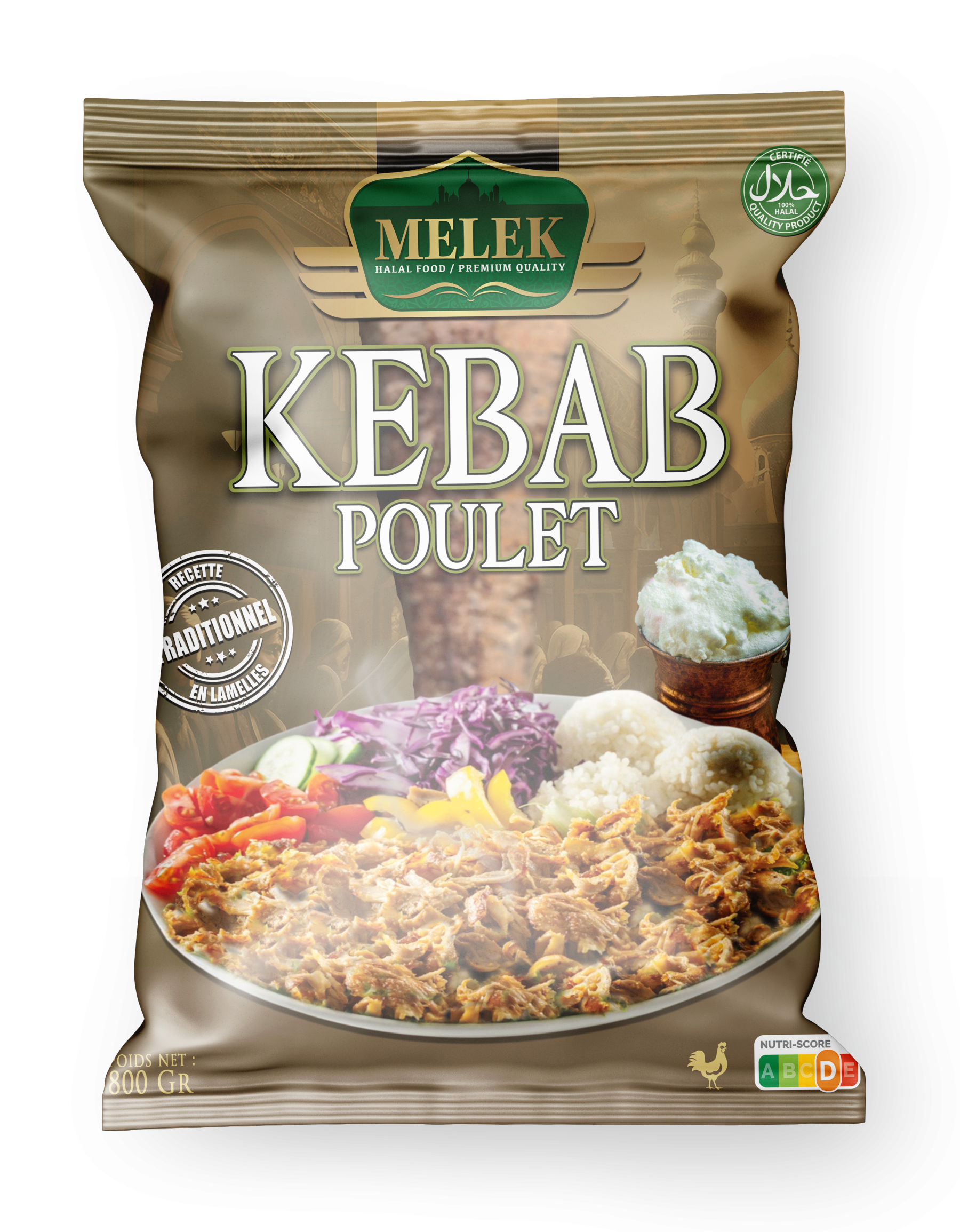 E300 : Melek Lamelle Kebab de Poulet 800gr ( 10pc par colis )