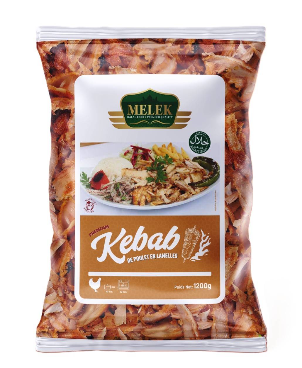 E302 : Melek lamelles kebab poulet 1200gr ( 7pc par colis ) 