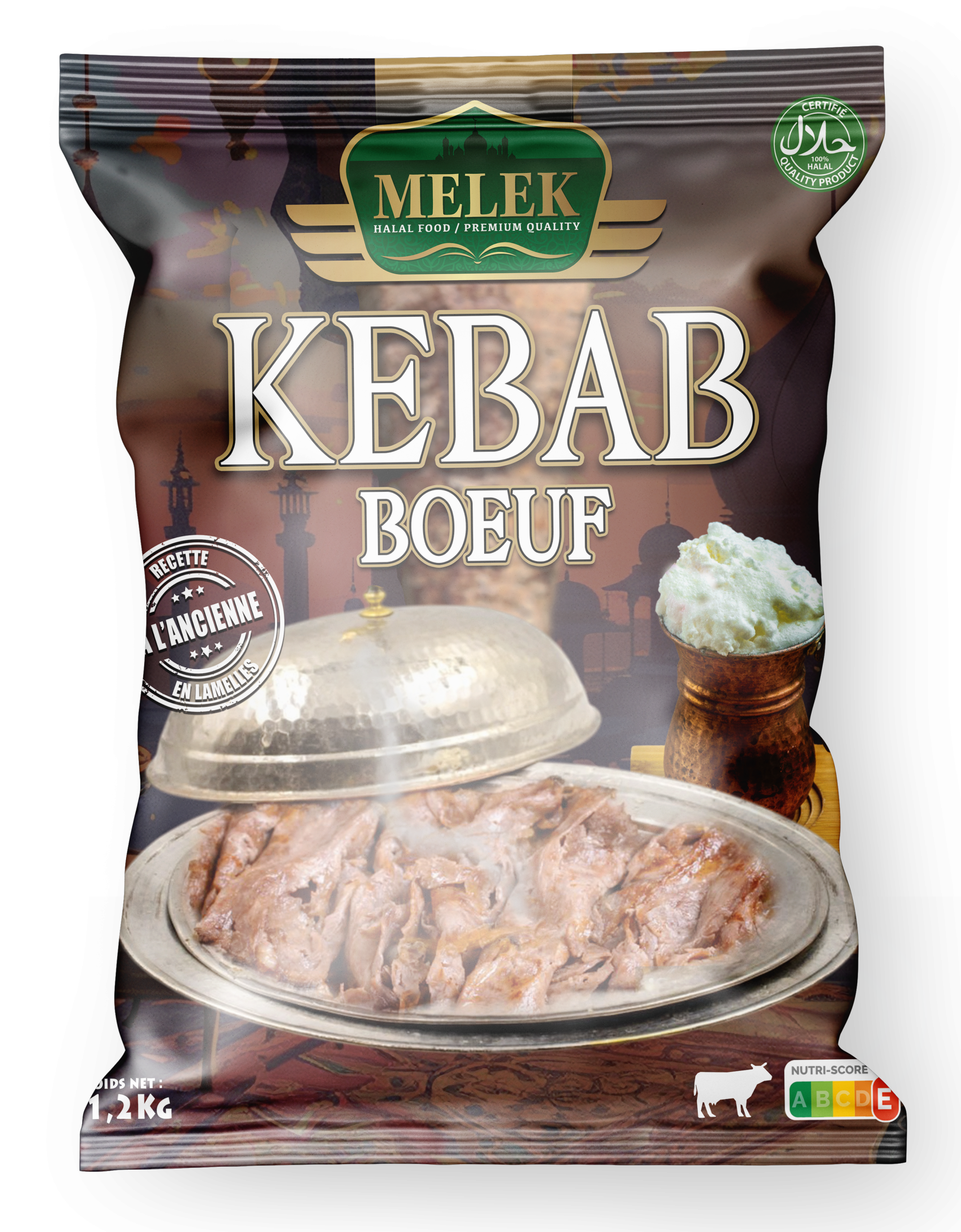 E303 : Melek lamelles kebab boeuf 1200gr ( 8pc par colis ) 
