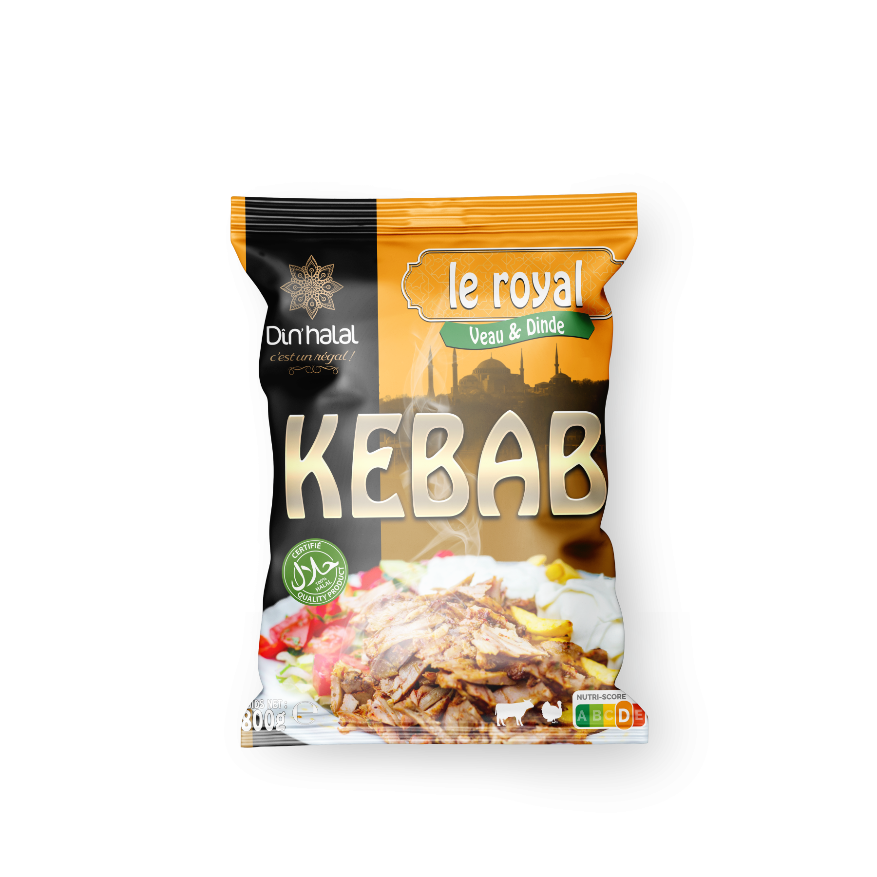 E734 : Din'Halal Lamelle Kebab Veau Dinde le royal ( 10pc par colis )