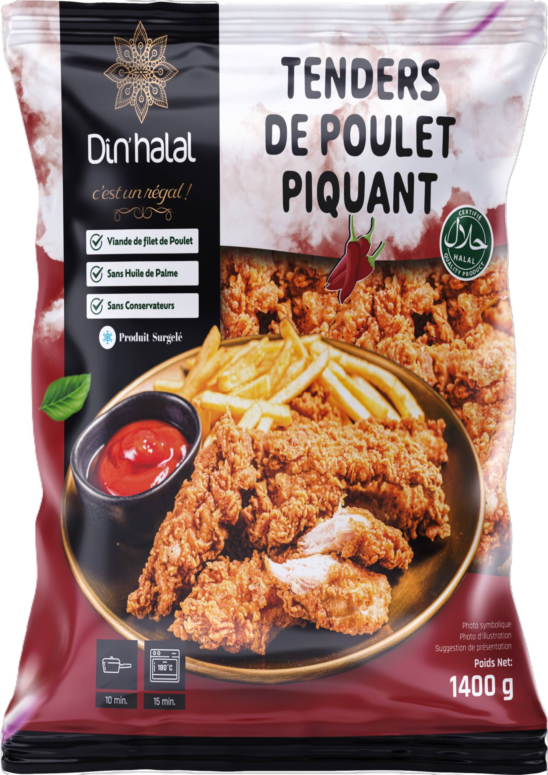 E701 : Din'Halal Tenders de Poulet Piquant 1400Gr ( 4Pc Par colis)