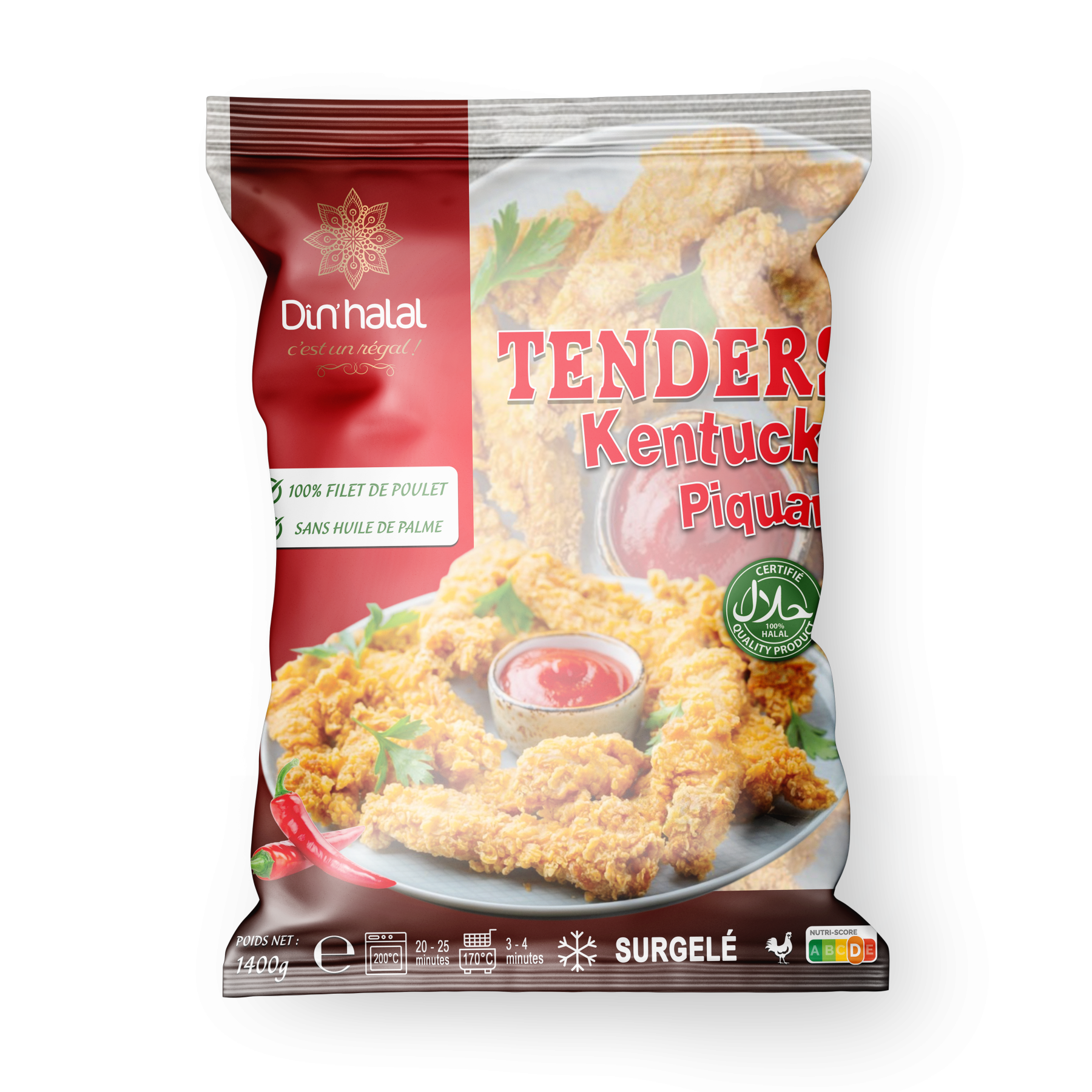 E701 : Din'Halal Tenders de Poulet Kentucky Piquant 1400Gr ( 8 Pc Par colis)
