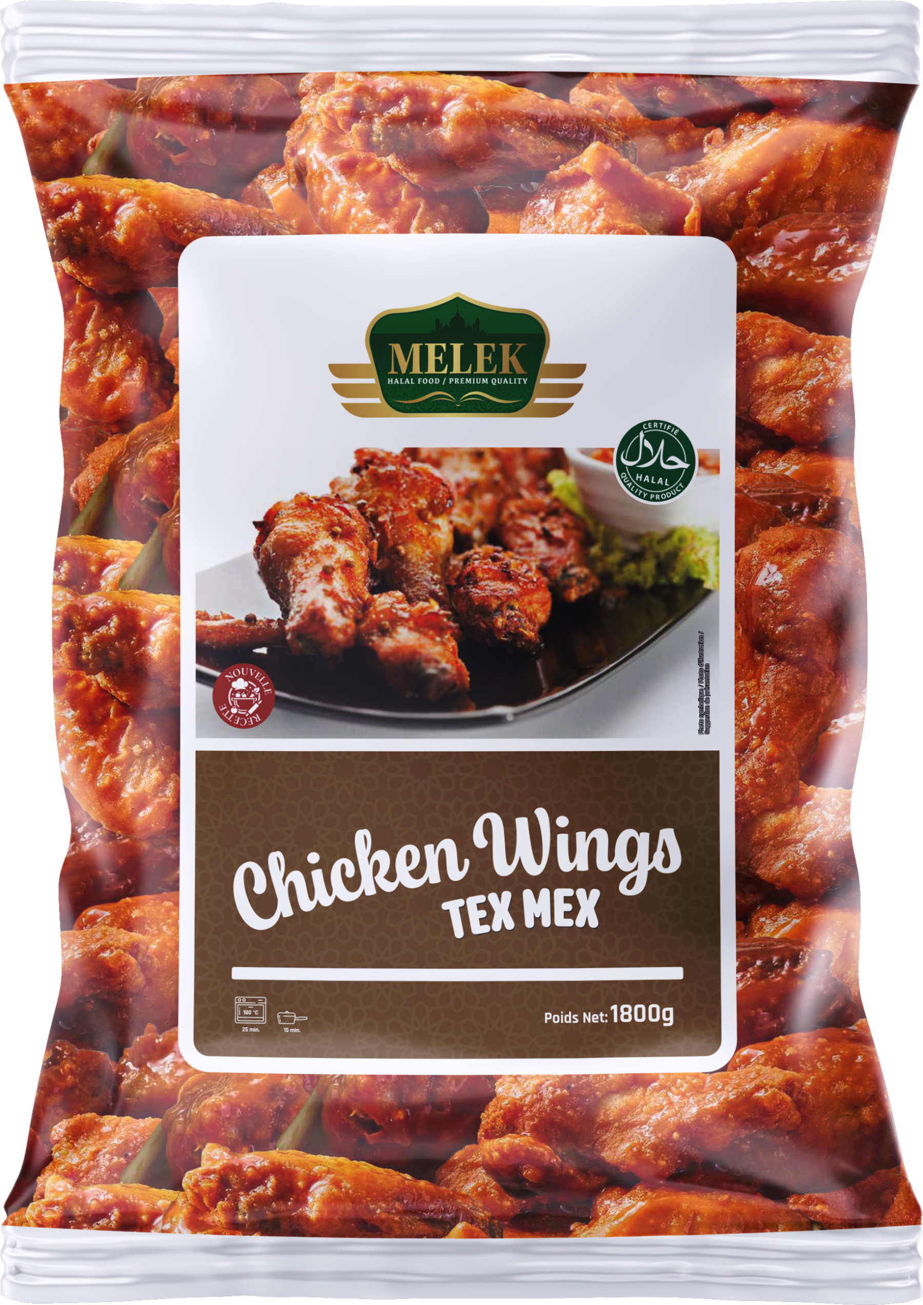E238 : Melek Chicken Wings Tex Mex 1800gr ( 3pc par colis )