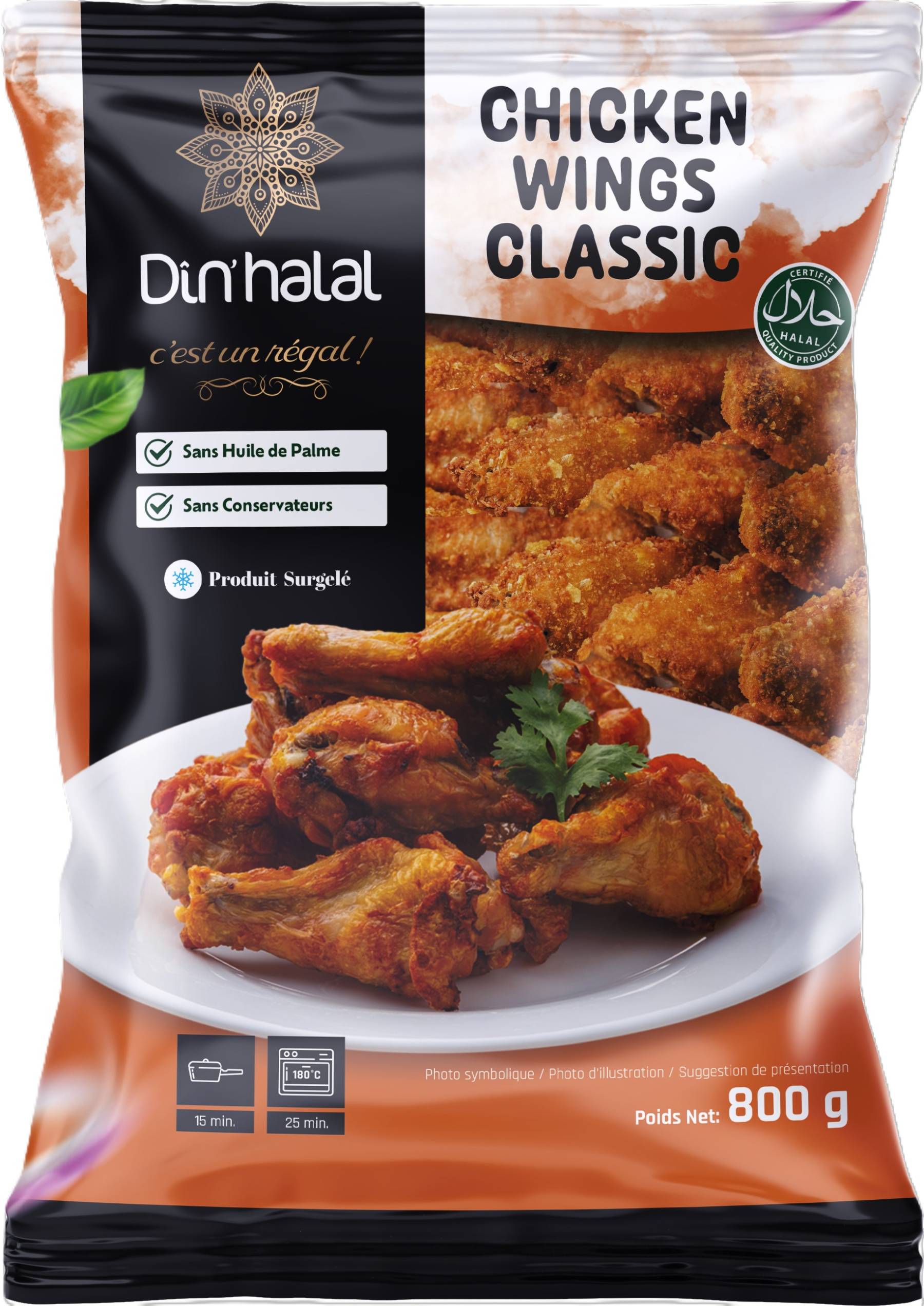E718 : Din'Halal Chicken Wings Classic 800gr ( 7pc par colis )
