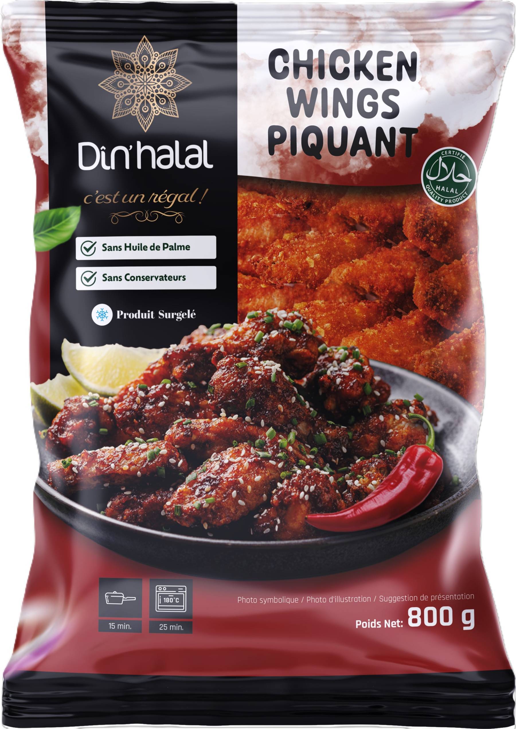 E719 : Din'Halal Chicken Wings Piquants 800gr ( 7pc par colis )