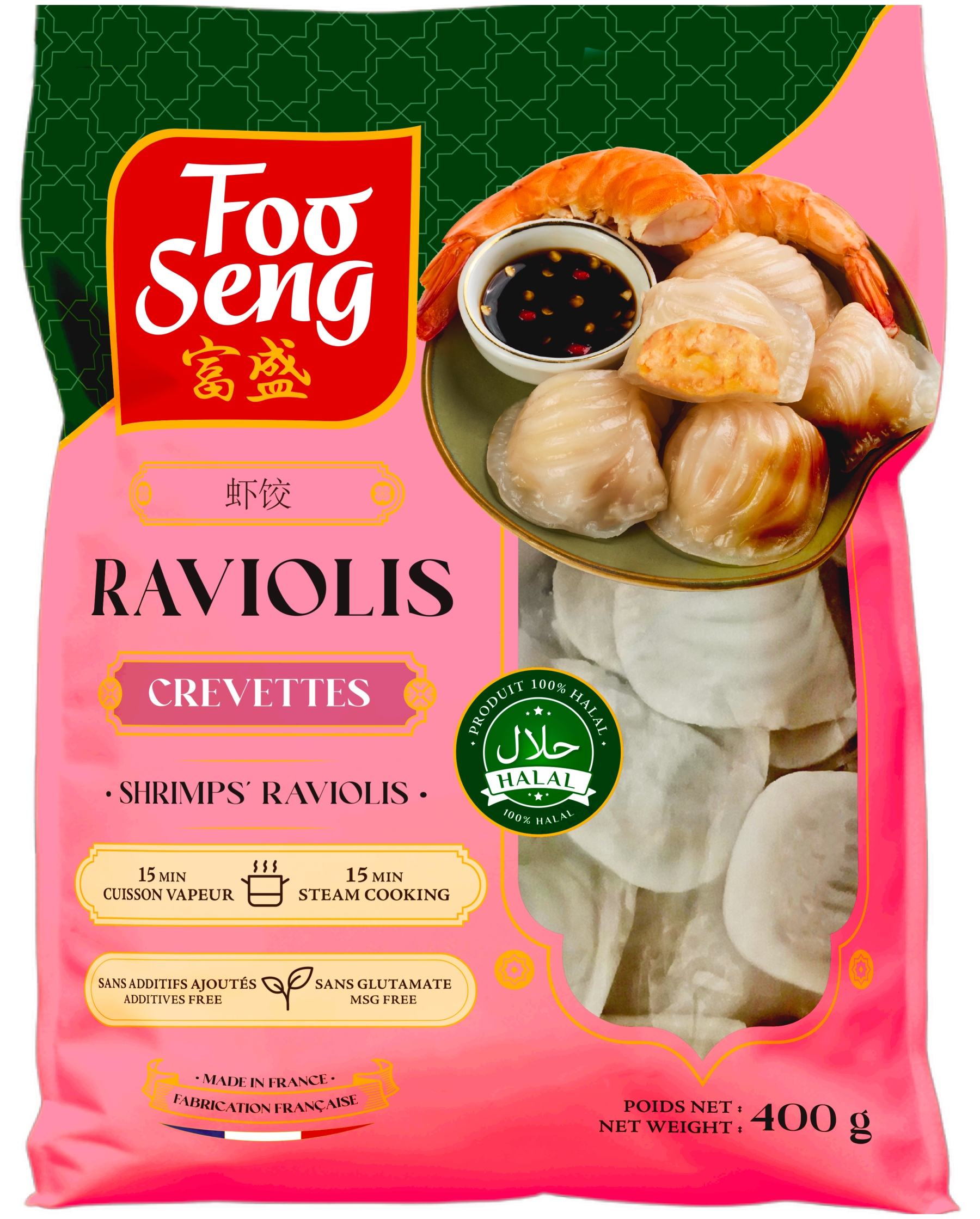 U651 : FOO SENG Raviolis aux crevettes 400GR (24Pc par colis)
