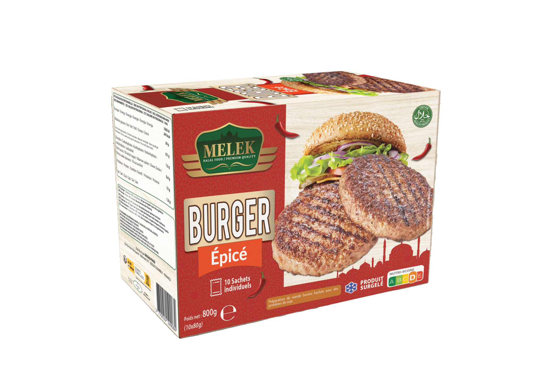 E782 : Melek Burger Épicé 800Gr ( 9pc par colis )