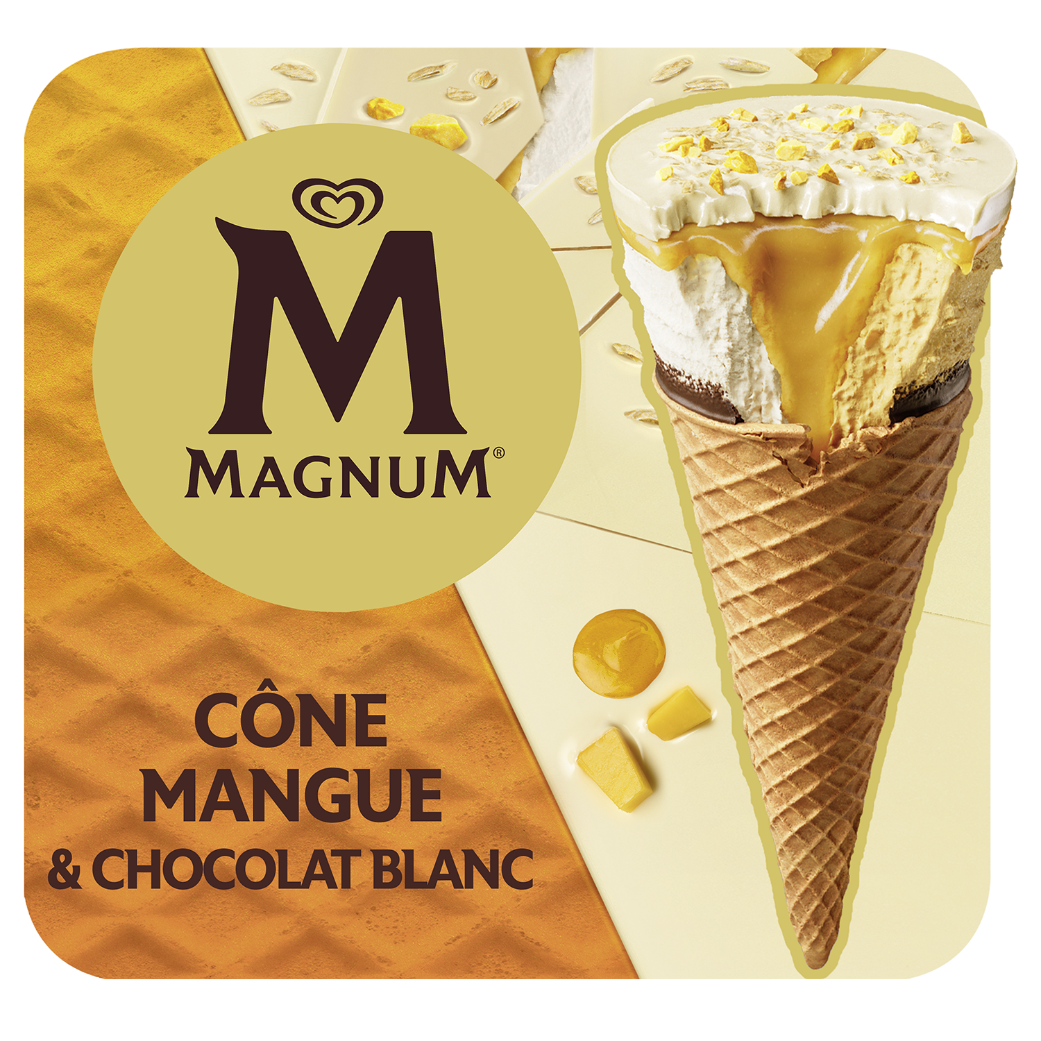 D101 : Magnum Cornet Mangue Chocolat Blanc x4 90GR (6 Pc par colis)