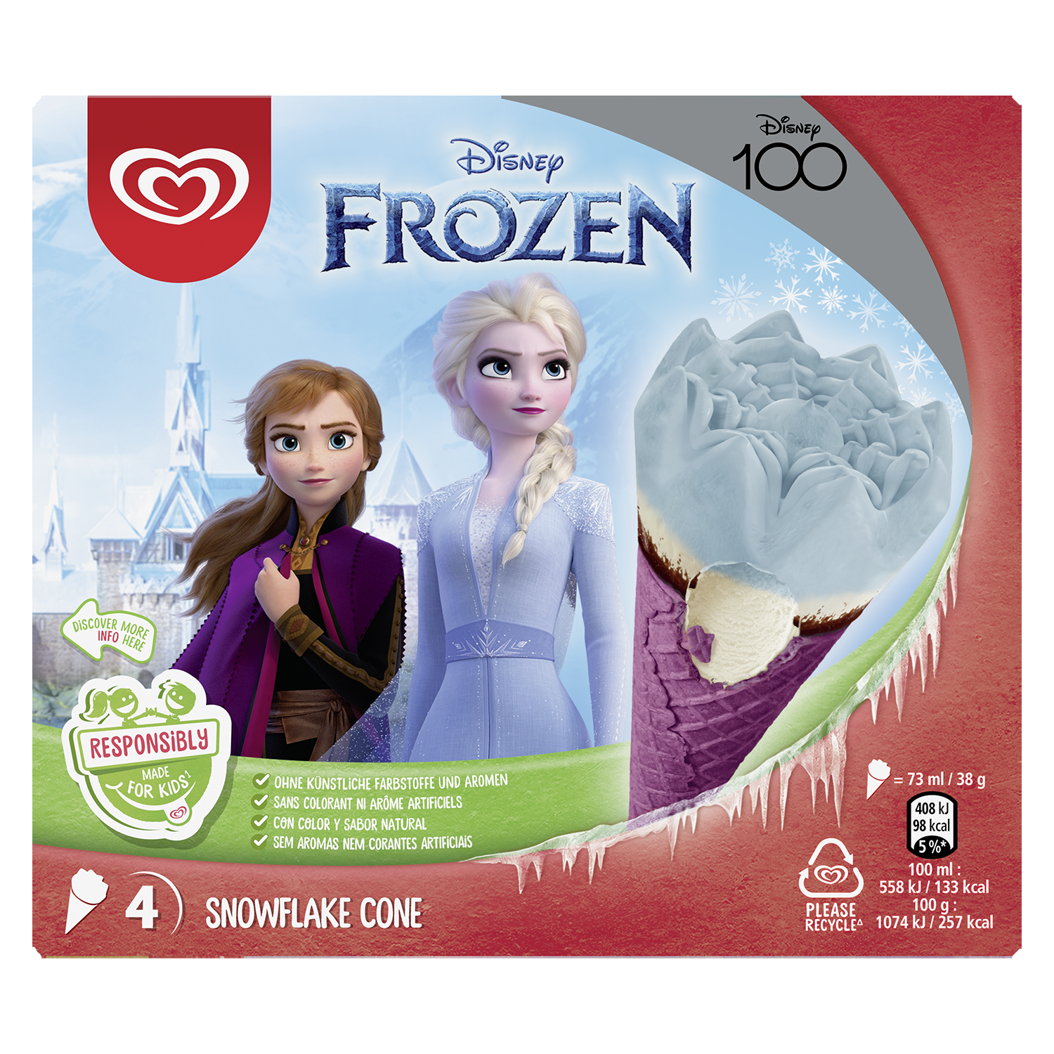 D110 : Cône Reine des Neiges Vanille x4 73Gr ( 12 Pc par colis)