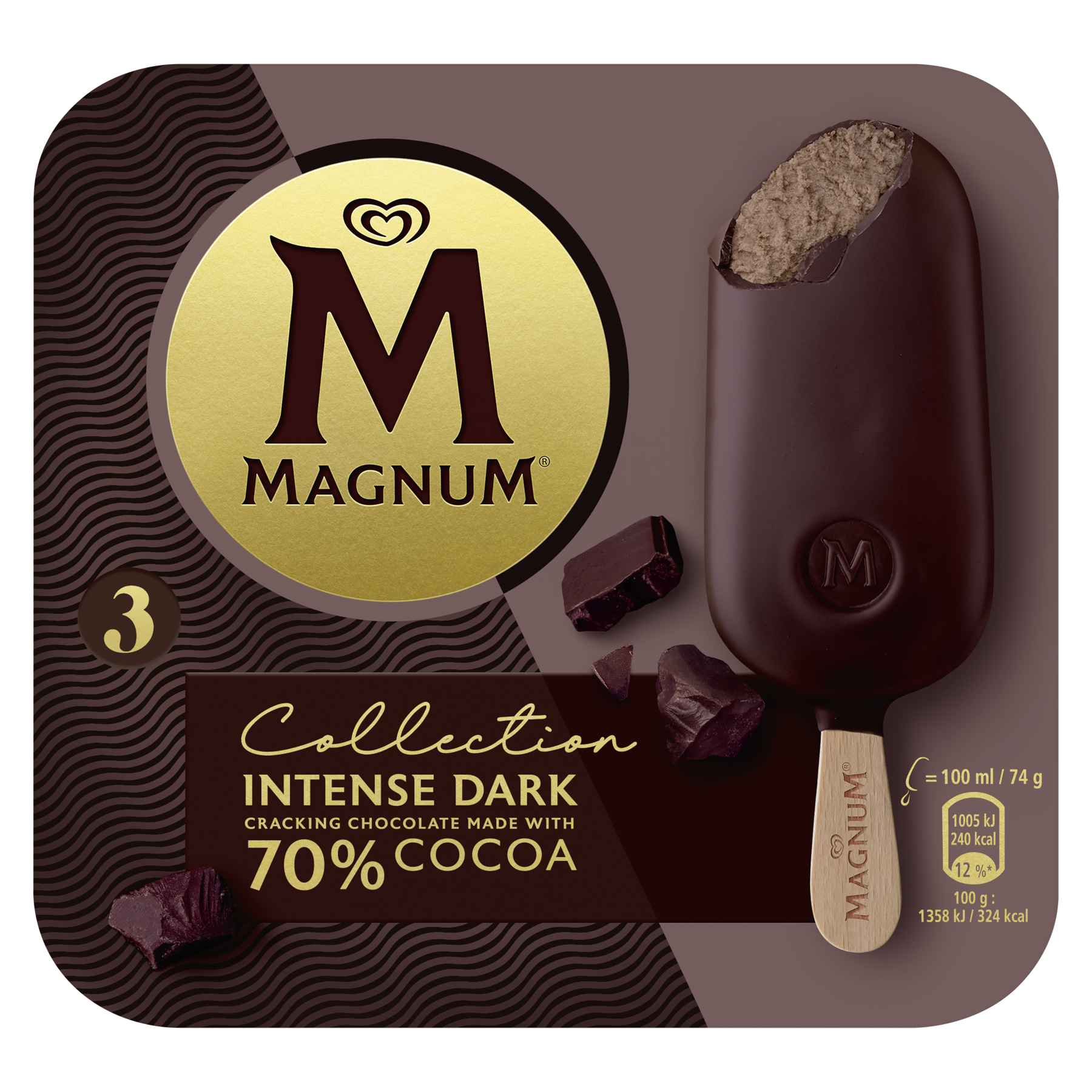 D142 : MAGNUM 3x Collection Intense Dark Chocolat Noir 270G (10 Pc par colis)
