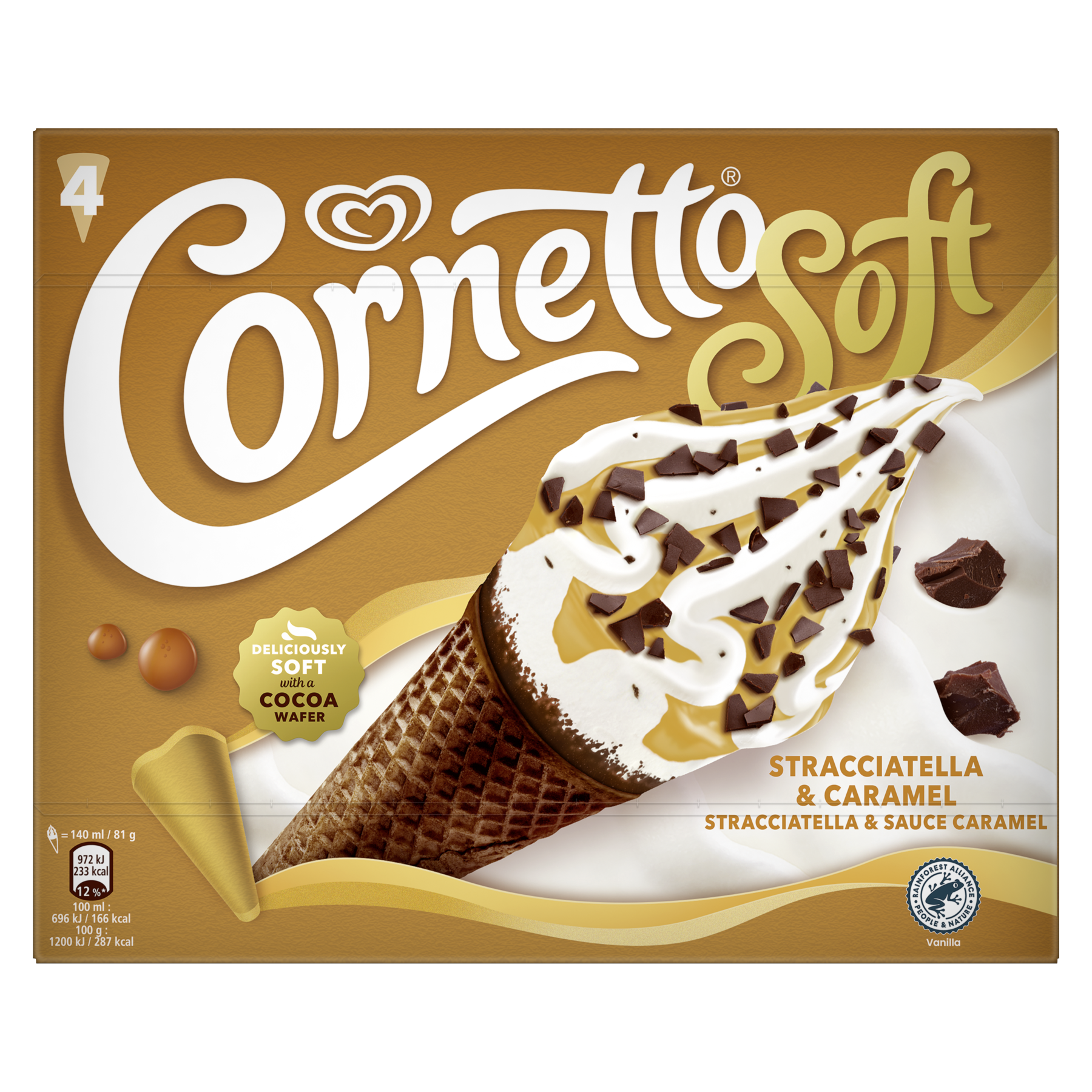 D102 : CORNETTO 4x Glace à l'Italienne Stracciatella Caramel 140GR (6 Pc par colis)