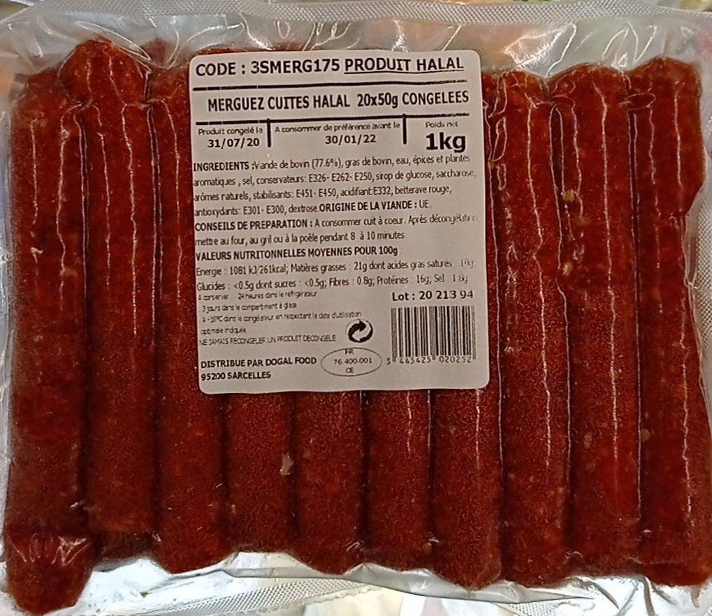 E727 : Din'Halal Merguez sv halal 1000gr ( 5pc par colis ) 