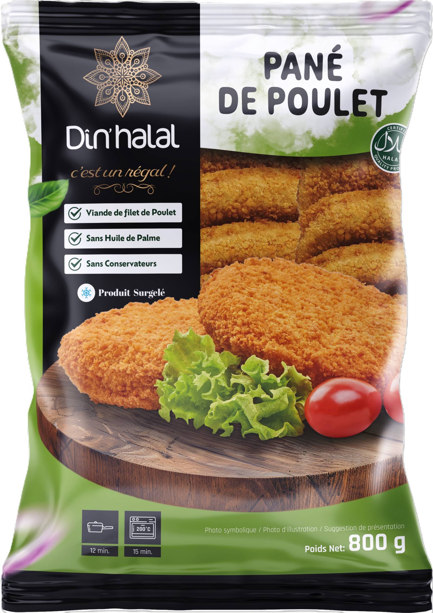 E712 : Din'Halal Pané de poulet 800gr ( 7pc par colis ) 