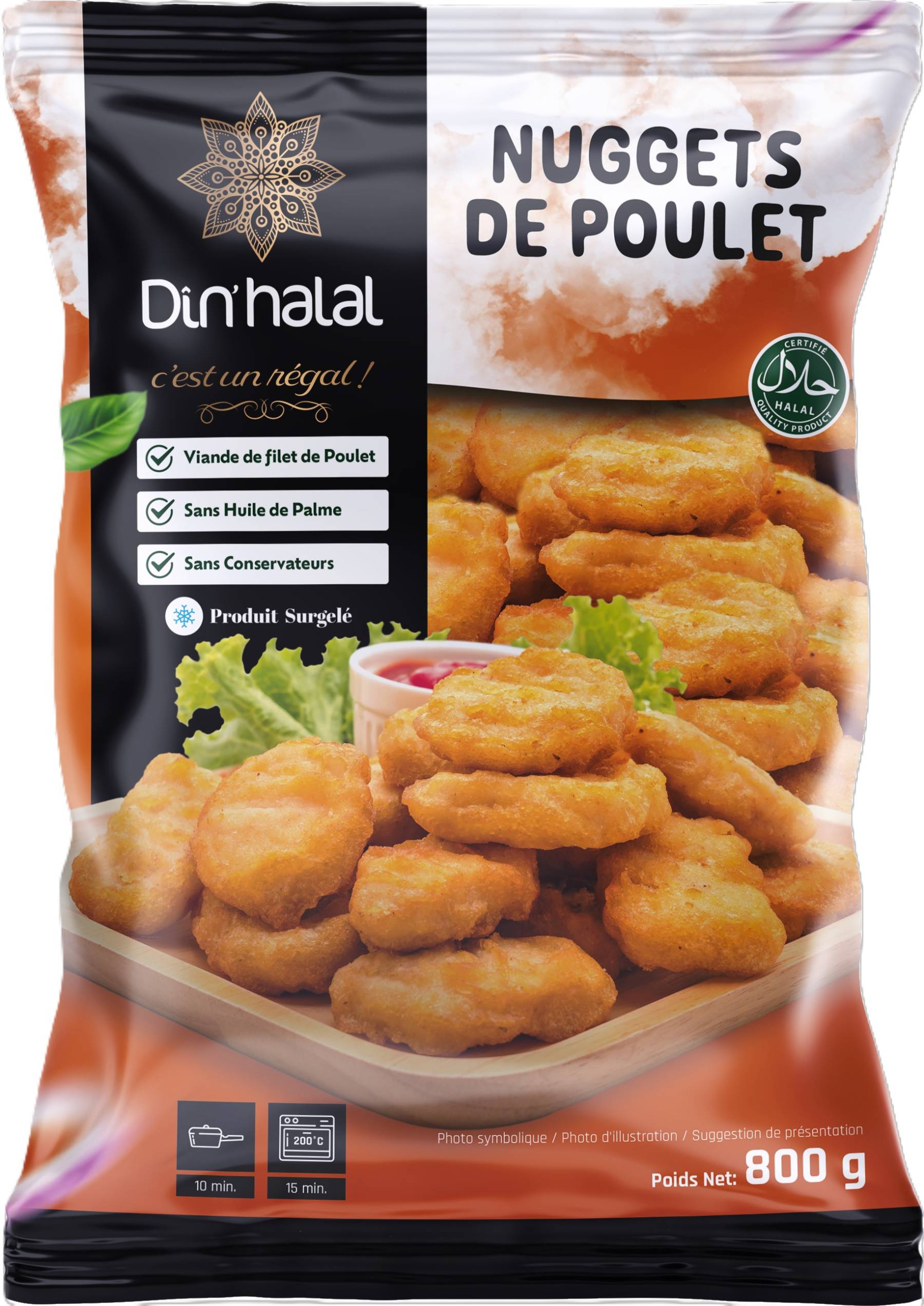 E710 : Din'Halal Nuggets de poulet 800gr ( 7pc par colis ) 