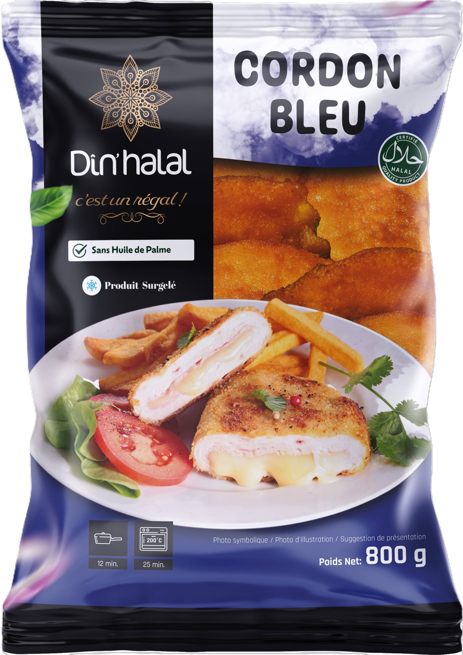 E711 : Din'Halal Cordon bleu de poulet 800gr ( 7pc par colis ) 