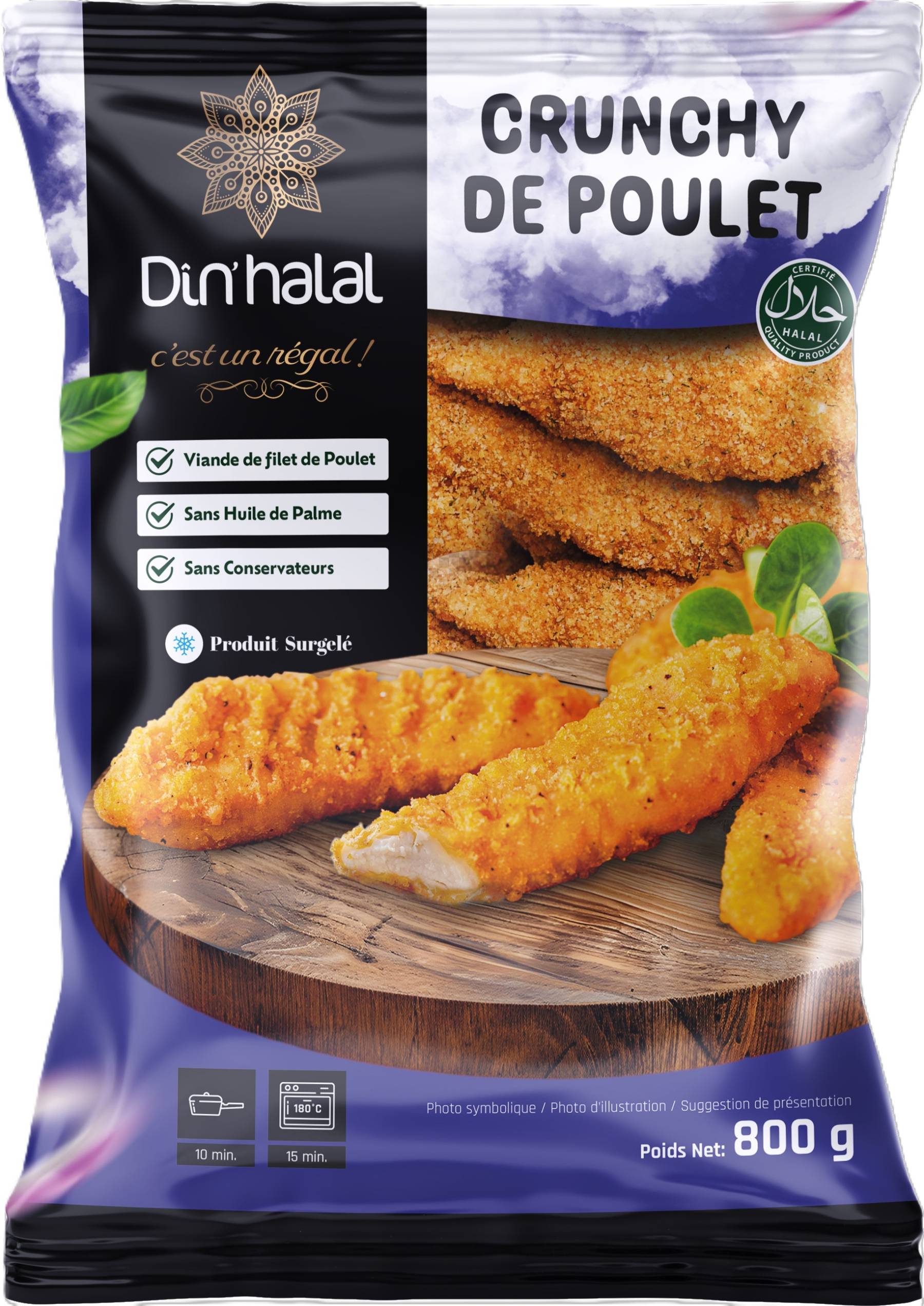 E713 : Din'Halal Crunchy de poulet  800gr ( 7pc par colis ) 