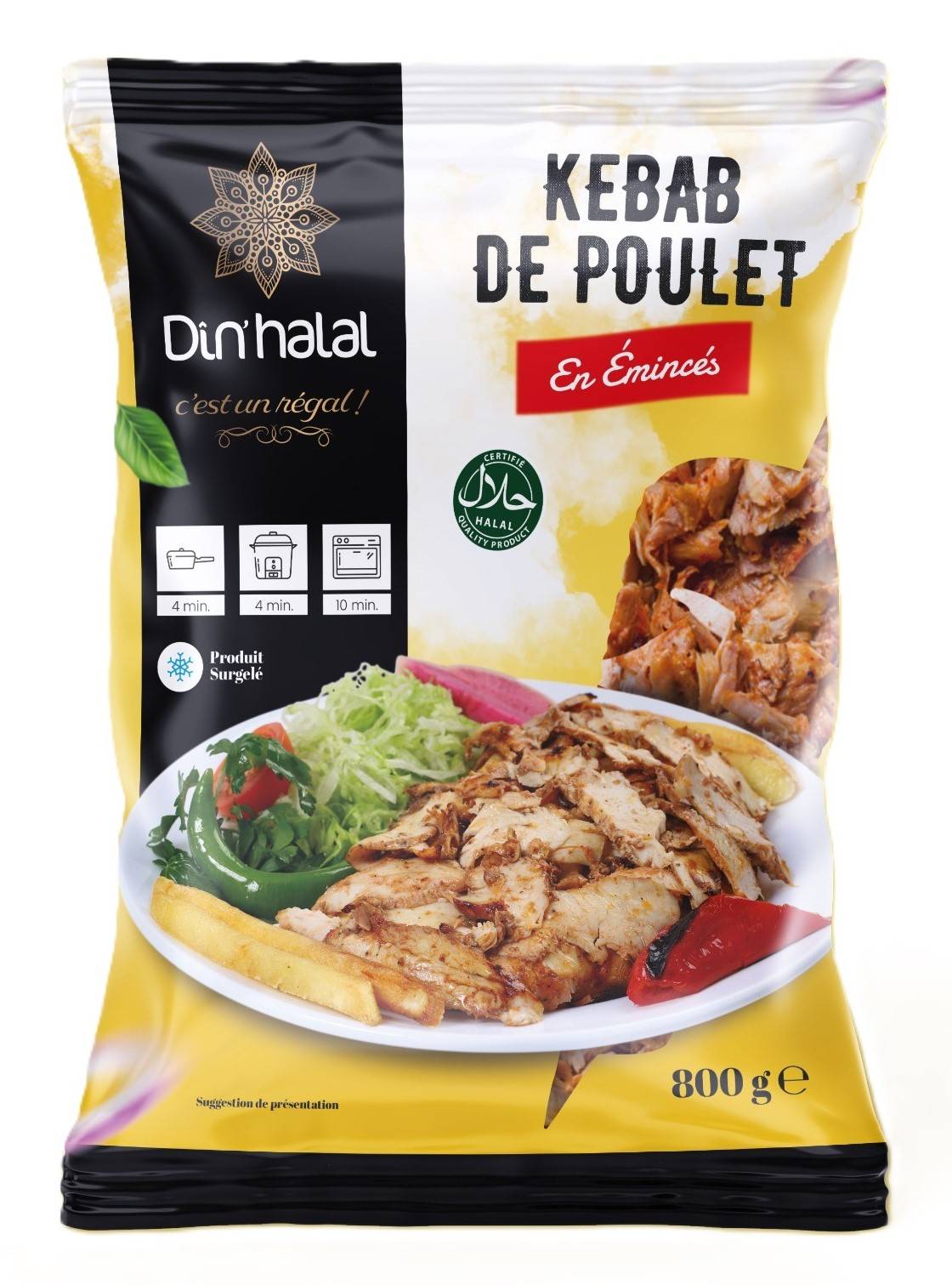 E730 : Din'Halal Kebab De Poulet en Emincés 800Gr ( 10pc par colis )